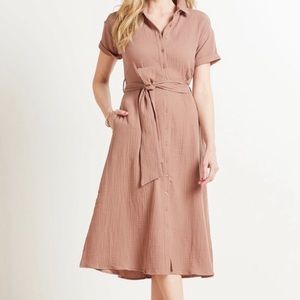 Evereve Hailey Brown Cotton Gauze Midi Dress